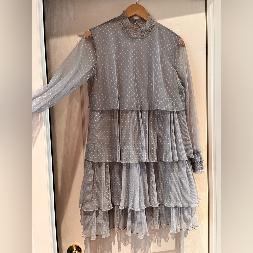 Dusty Blue Ruffle Layered Dress - Picture 6 of 6